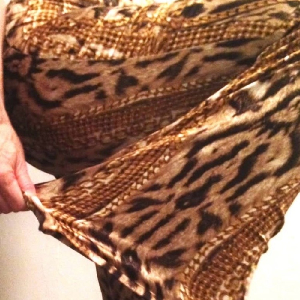 Roberto Cavalli Leopard and Gold Chains Flared Leg Silk Stretch Pants - Picture 10 of 13